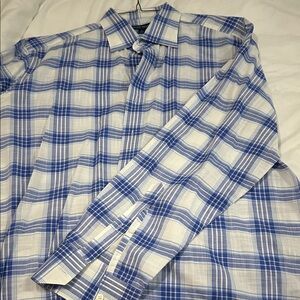 Peter Millar Blue and White Plaid Shirt